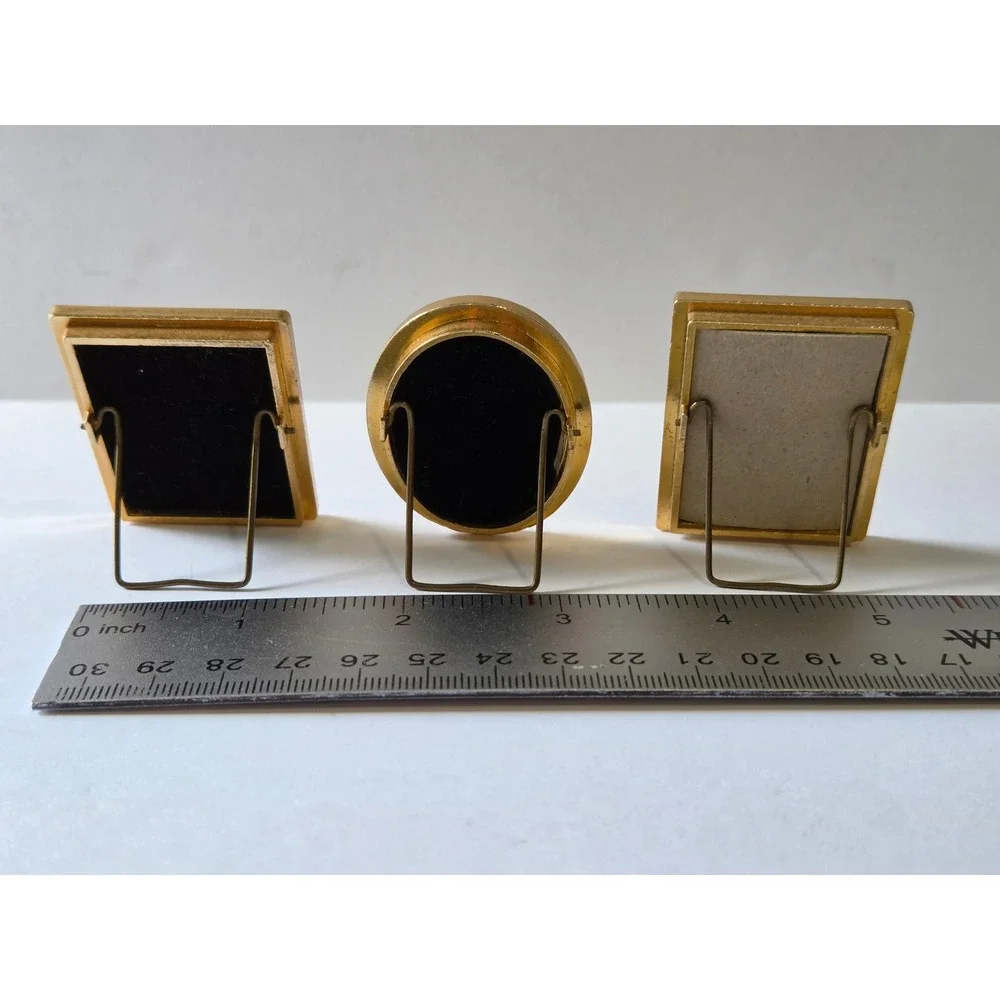 Vintage Miniature Gold Tone Enamel Picture Frame Set of 3 Victorian Style Tiny